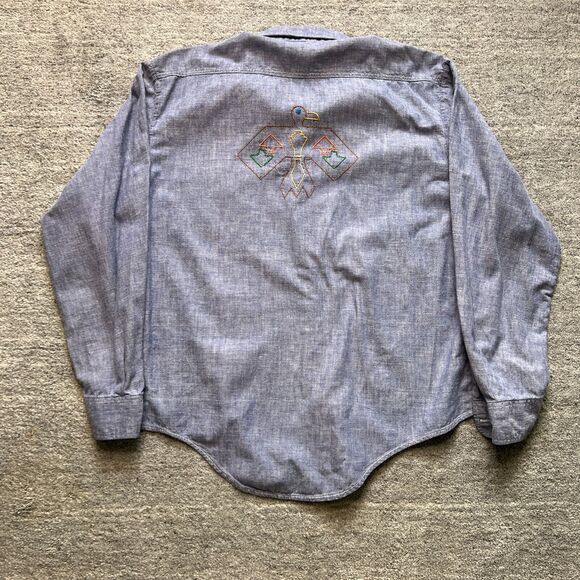 Montgomery Ward Embroidered Long Sleeve Aztec Bird Button Up Shirt Large L - Picture 2 of 5